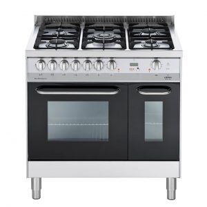 Cucina Lofra nera e acciaio frontale